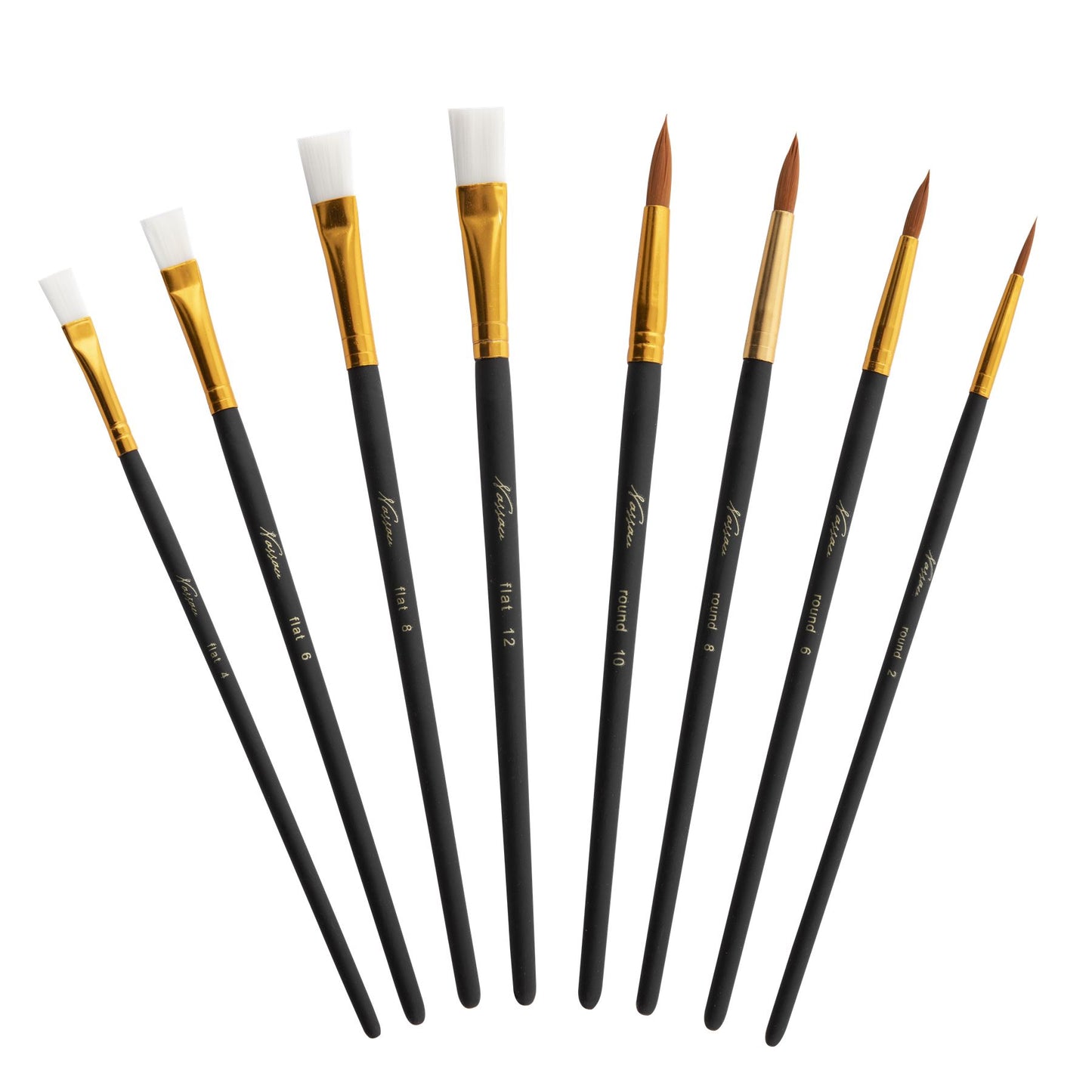 Wooden palette with 4 flat and 4 round brushes