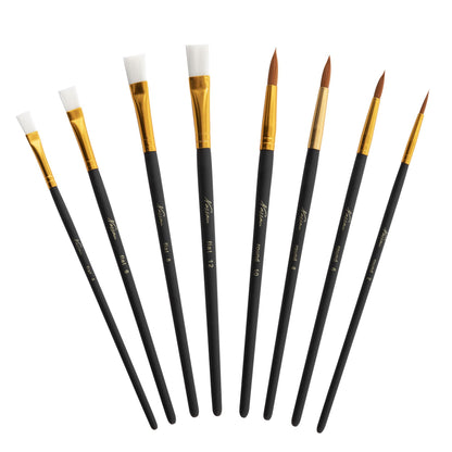 Wooden palette with 4 flat and 4 round brushes