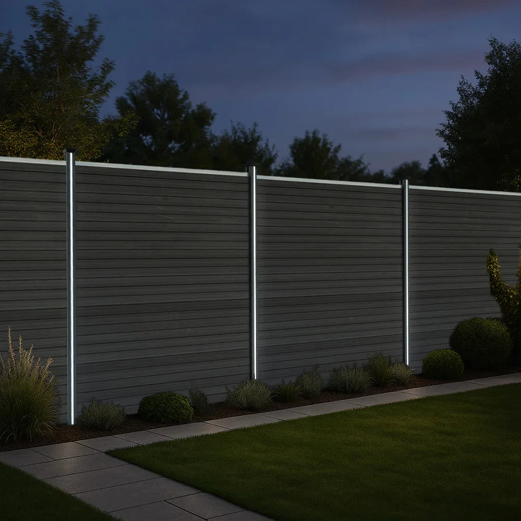 Composite Fence Panel & LED Posts 6ft x 6ft - Grey