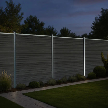 Composite Fence Panel & LED Posts 6ft x 6ft - Grey
