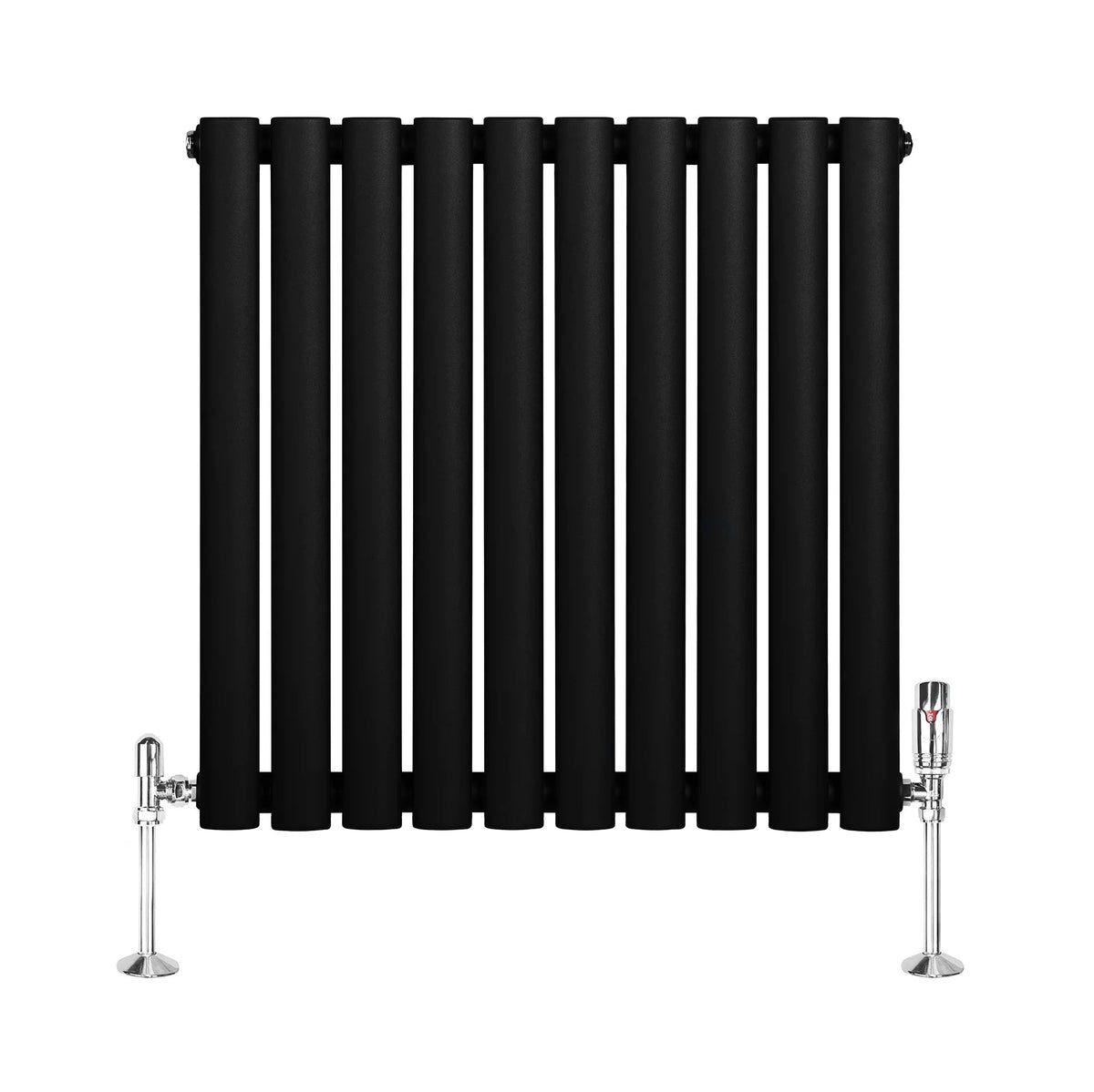 Oval Single Column Radiator & Valves – 600mm x 600mm – Black
