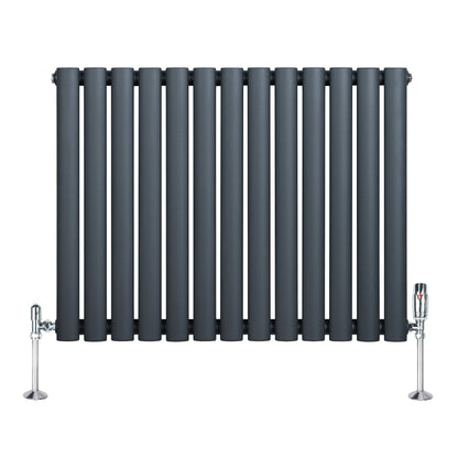 Oval Single Column Radiator & Valves – 600mm x 780mm – Anthracite Grey