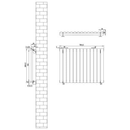 Oval Single Column Radiator & Valves – 600mm x 780mm – Anthracite Grey