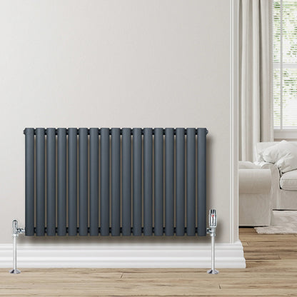 Oval Single Column Radiator & Valves – 600mm x 1020mm – Anthracite Grey