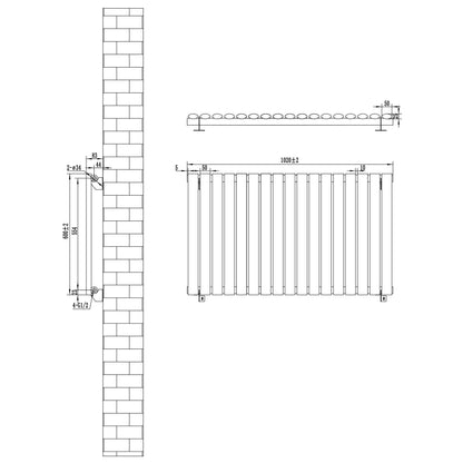 Oval Single Column Radiator & Valves – 600mm x 1020mm – Anthracite Grey