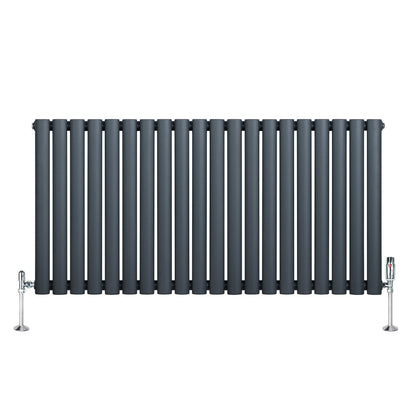Oval Single Column Radiator & Valves – 600mm x 1200mm – Anthracite Grey