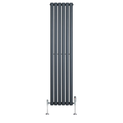 Oval Single Column Radiator & Valves – 1600mm x 360mm – Anthracite Grey