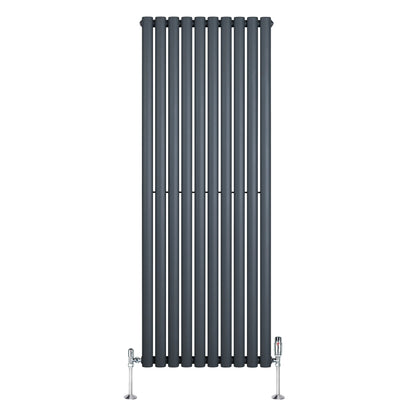 Oval Single Column Radiator & Valves – 1600mm x 600mm – Anthracite Grey
