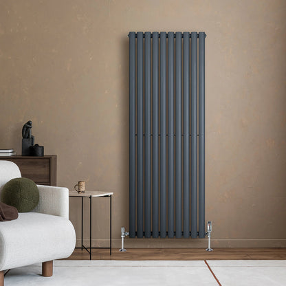 Oval Single Column Radiator & Valves – 1600mm x 600mm – Anthracite Grey