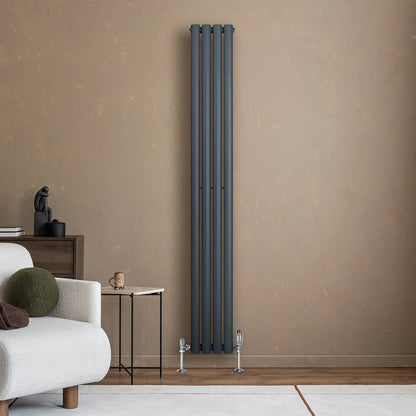 Oval Single Column Radiator & Valves – 1800mm x 240mm – Anthracite Grey