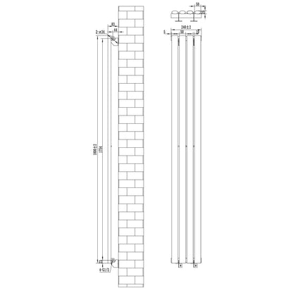 Oval Single Column Radiator & Valves – 1800mm x 240mm – White