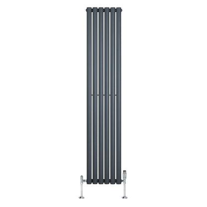 Oval Single Column Radiator & Valves – 1800mm x 360mm – Anthracite Grey