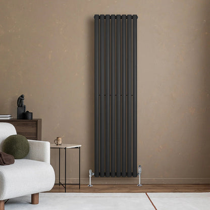 Oval Single Column Radiator & Valves – 1800mm x 480mm – Black