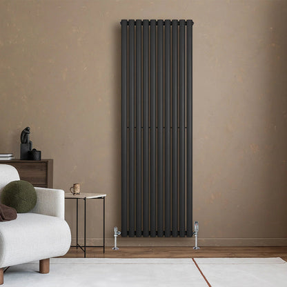Oval Single Column Radiator & Valves – 1800mm x 600mm – Black