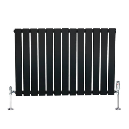 Flat Single Column Radiator & Valves – 600mm x 910mm – Black