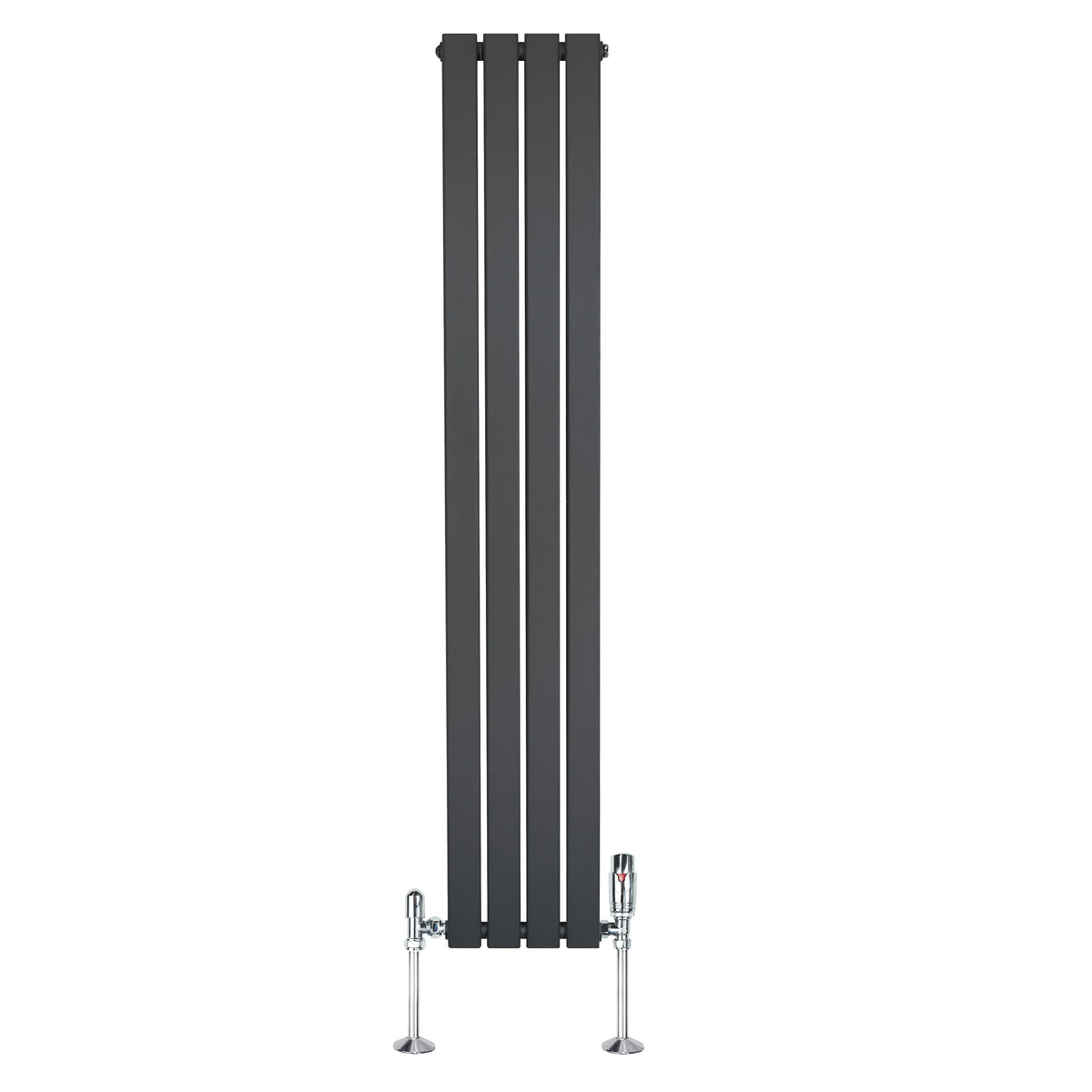 Flat Single Column Radiator & Valves – 1600mm x 280mm – Anthracite Grey