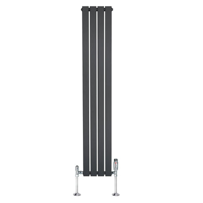 Flat Single Column Radiator & Valves – 1600mm x 280mm – Anthracite Grey