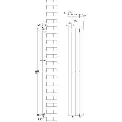 Flat Single Column Radiator & Valves – 1600mm x 280mm – Anthracite Grey