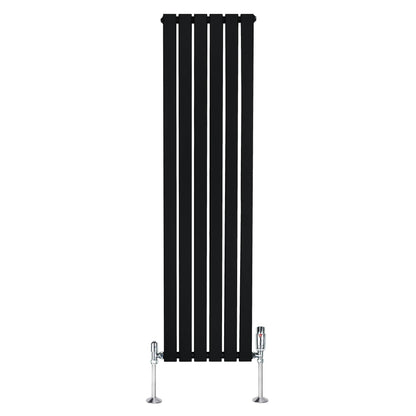 Flat Single Column Radiator & Valves – 1600mm x 420mm – Black