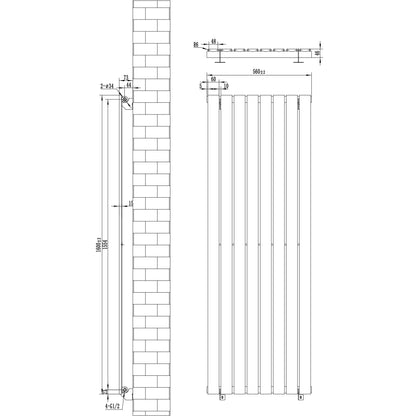 Flat Single Column Radiator & Valves – 1600mm x 560mm – White