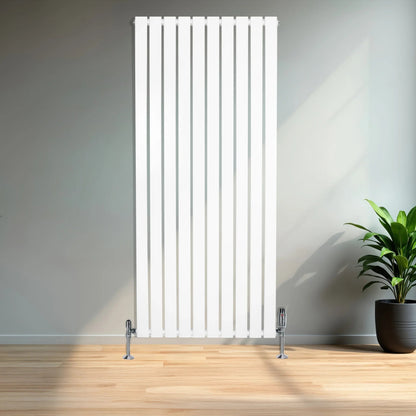 Flat Single Column Radiator – 1600mm x 700mm & Valves – White
