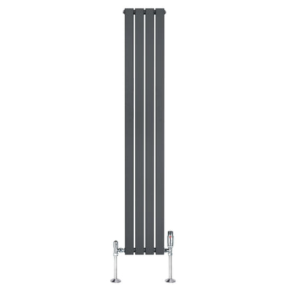 Flat Single Column Radiator & Valves – 1800mm x 280mm – Anthracite Grey