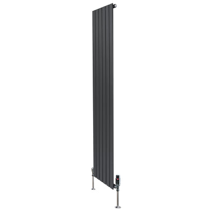 Flat Single Column Radiator & Valves – 1800mm x 420mm – Anthracite Grey