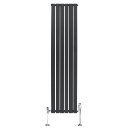 Flat Single Column Radiator & Valves – 1800mm x 420mm – Anthracite Grey