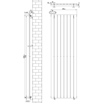 Flat Single Column Radiator & Valves – 1800mm x 560mm – White