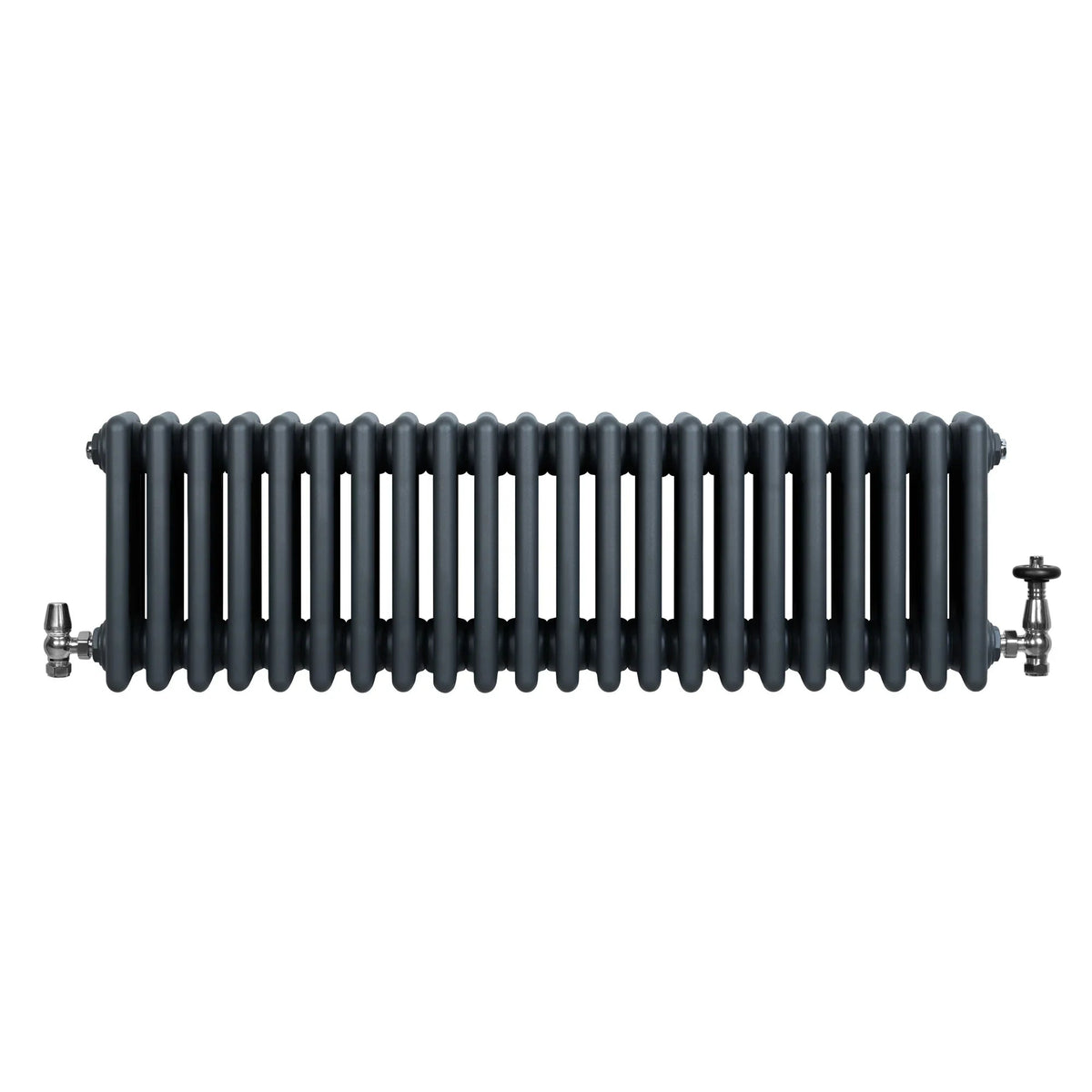 Traditional 4 Column Radiator & Valves - 300 x 1010mm - Anthracite Grey