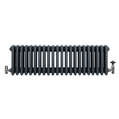 Traditional 4 Column Radiator & Valves - 300 x 1010mm - Anthracite Grey