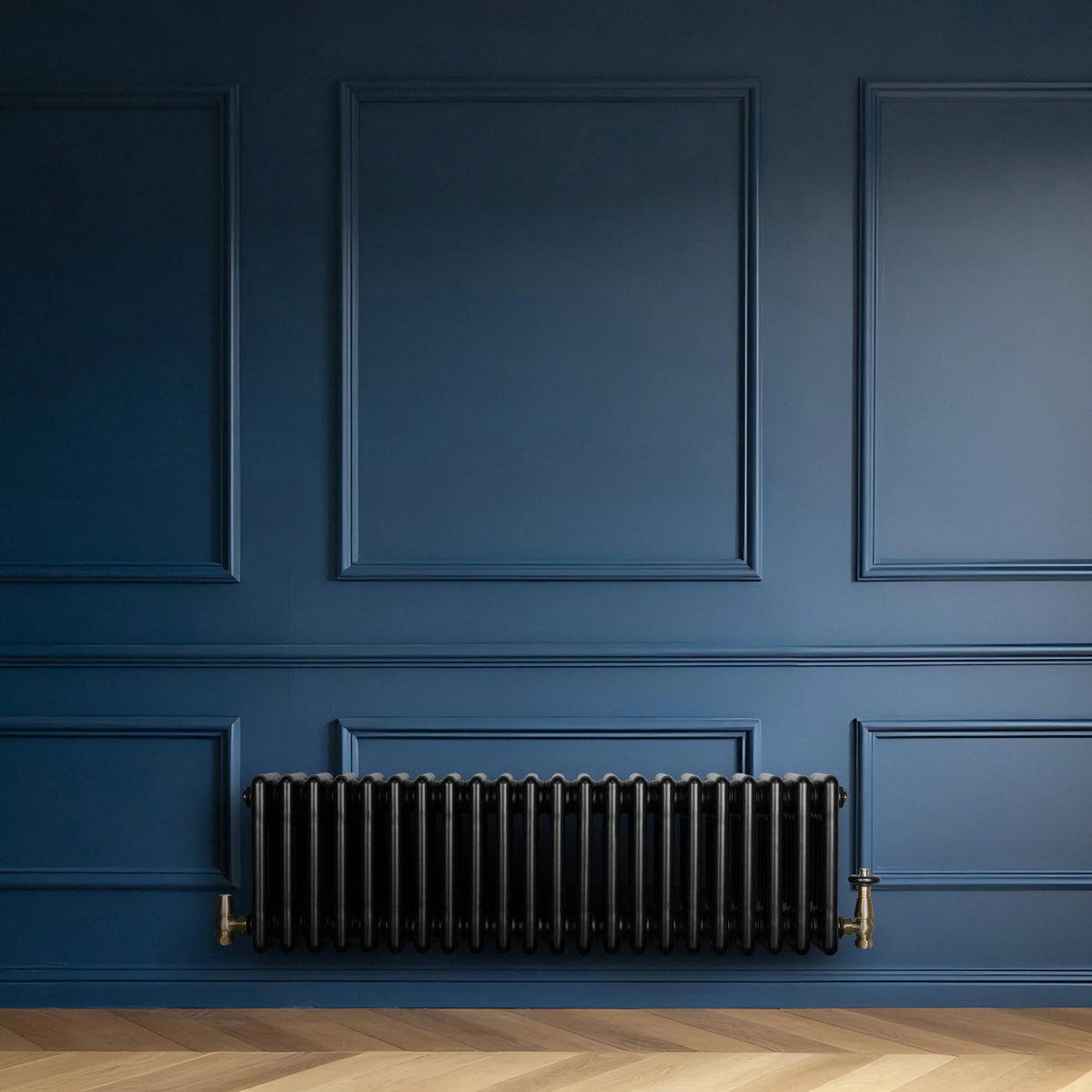 Traditional 4 Column Radiator & Valves - 300 x 1010mm - Black