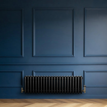 Traditional 4 Column Radiator & Valves - 300 x 1010mm - Black