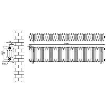 Traditional 4 Column Radiator & Valves - 300 x 1505mm - Anthracite Grey