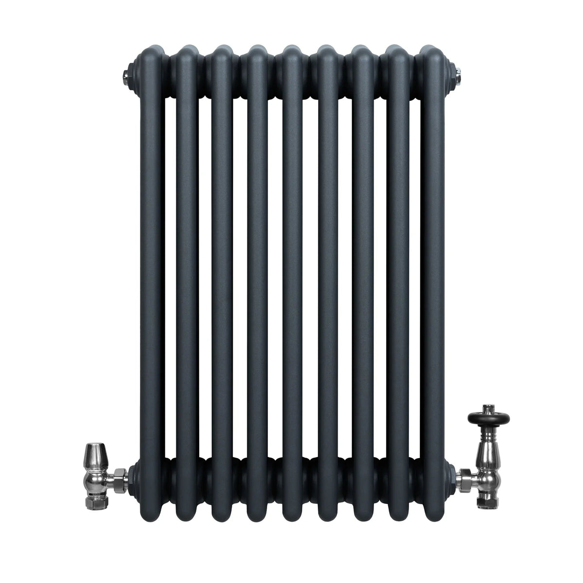 Traditional 4 Column Radiator & Valves - 600 x 425mm - Anthracite Grey
