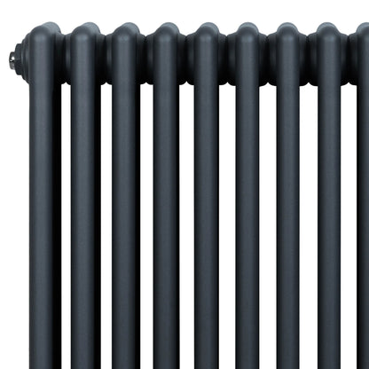 Traditional 4 Column Radiator & Valves - 600 x 605mm - Anthracite Grey