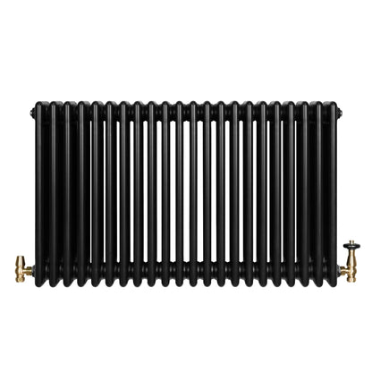 Traditional 4 Column Radiator & Valves - 600 x 1010mm - Black