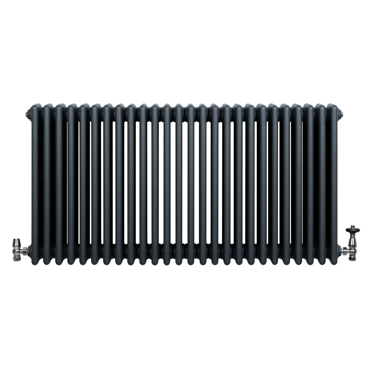 Traditional 4 Column Radiator & Valves - 600 x 1190mm - Anthracite Grey