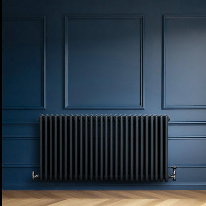 Traditional 4 Column Radiator & Valves - 600 x 1190mm - Anthracite Grey