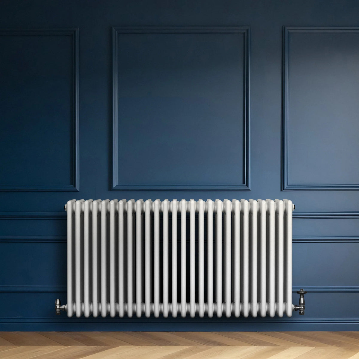 Traditional 4 Column Radiator & Valves - 600 x 1190mm - White