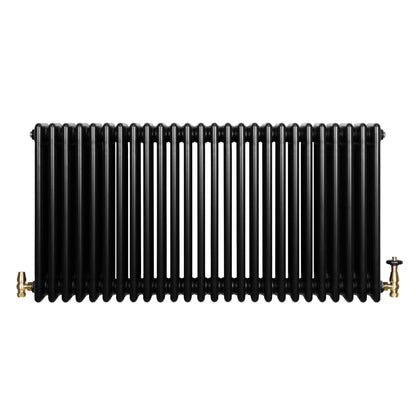 Traditional 4 Column Radiator & Valves - 600 x 1190mm - Black
