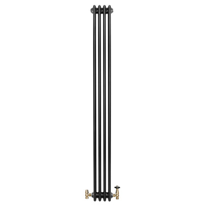 Traditional 4 Column Radiator & Valves - 1800 x 200mm - Black