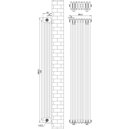 Traditional 4 Column Radiator & Valves - 1800 x 380mm - White