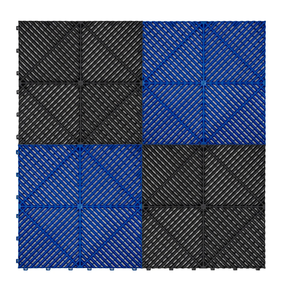 Vented Garage Floor Tiles With Edges – 90 Blue & 30 Black