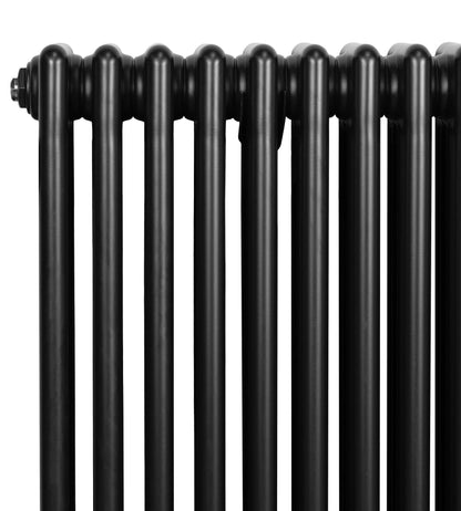 Traditional 4 Column Radiator & Valves - 600 x 1190mm - Black