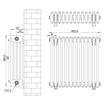 Traditional 4 Column Radiator - 600 x 605mm - White