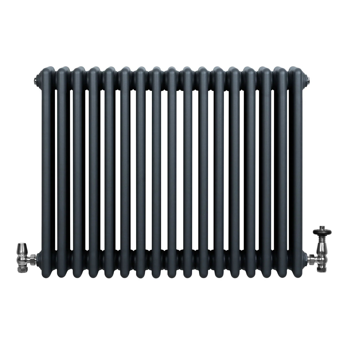 Traditional 4 Column Radiator & Valves - 600 x 785mm - Anthracite Grey