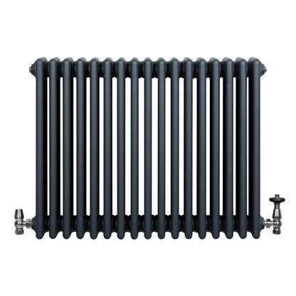 Traditional 4 Column Radiator & Valves - 600 x 785mm - Anthracite Grey