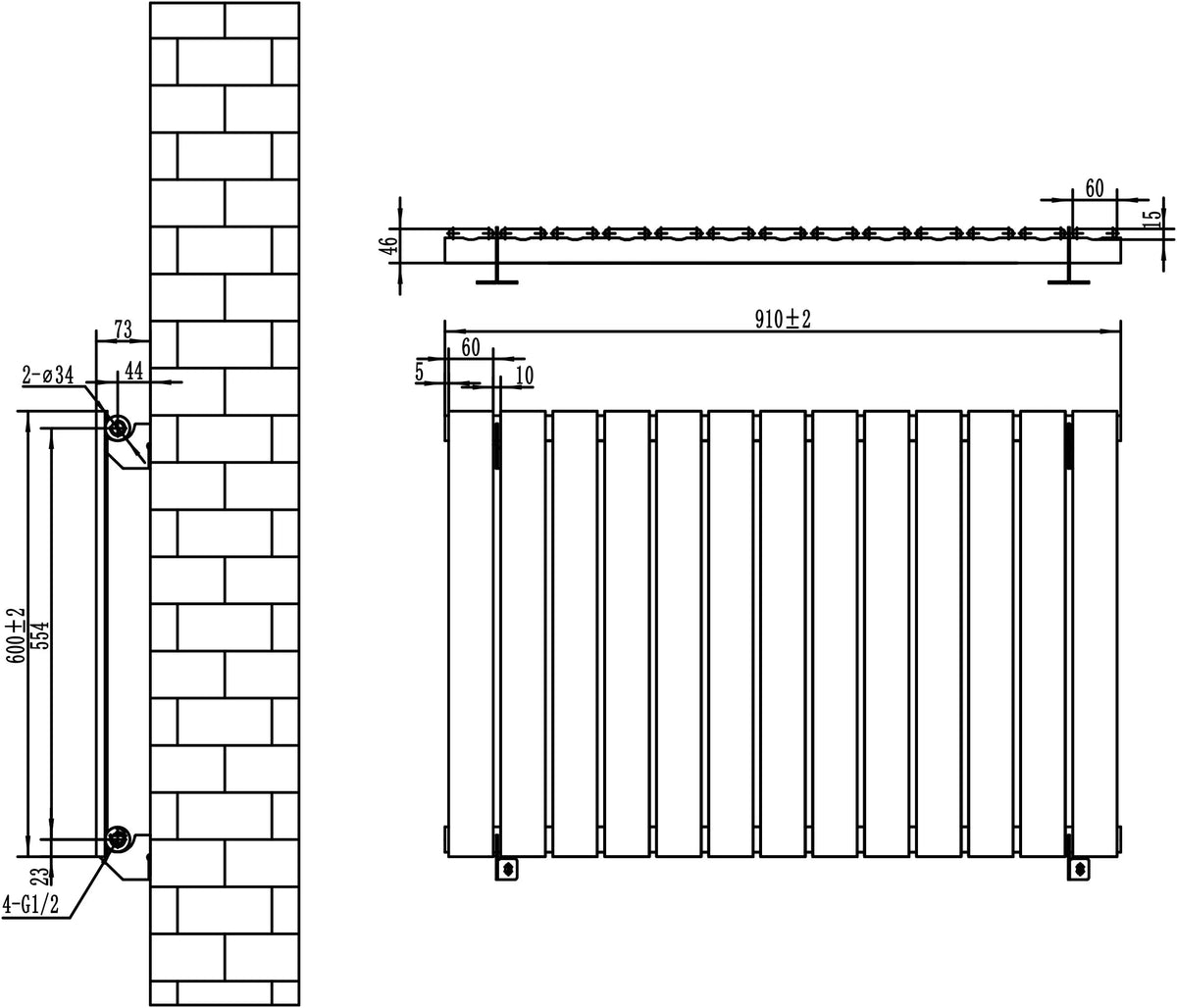 Flat Single Column Radiator - 600 x 910mm - Anthracite Grey