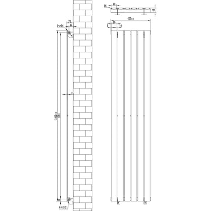 Flat Single Column Radiator - 1800 x 420mm - Anthracite Grey